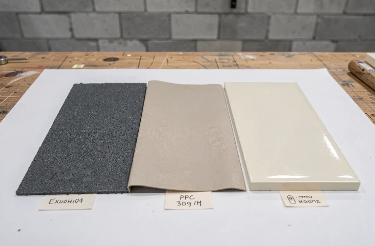 Comparaison de matériaux pour toit terrasse : bitume, PVC et résine sur établi d'atelier
