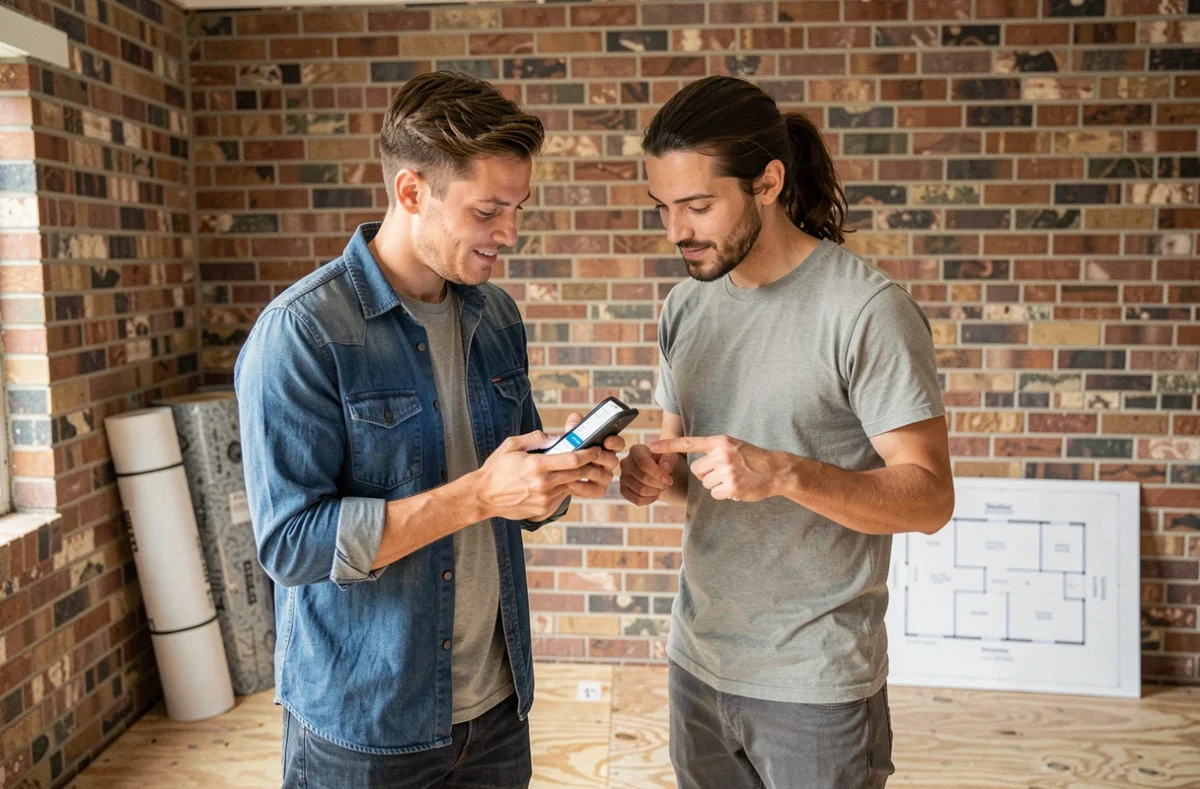 Couple consultant un simulateur de budget en ligne pour organiser les travaux de leur premier appartement