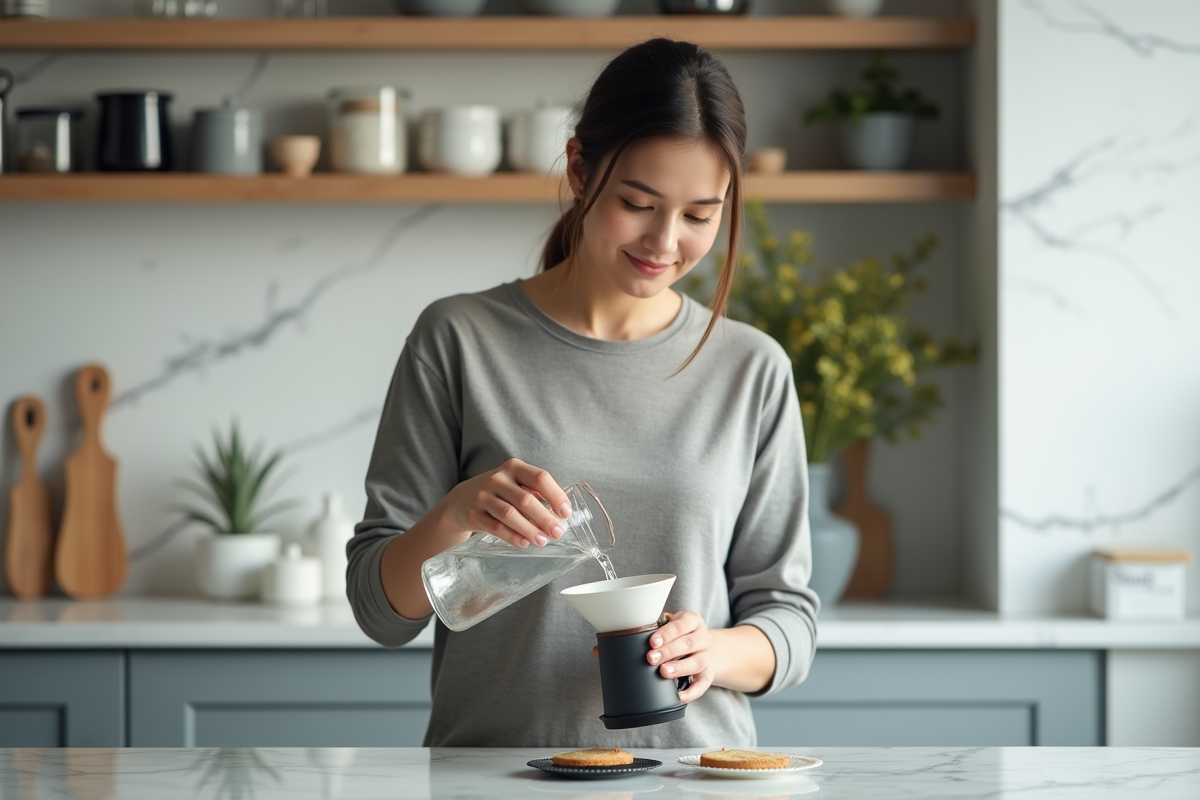 Jeune femme versant de l