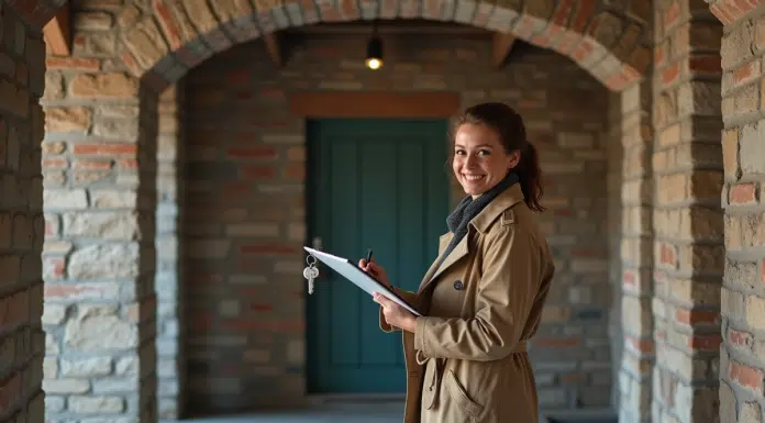Femme inspectant une cave de stockage vide et propre