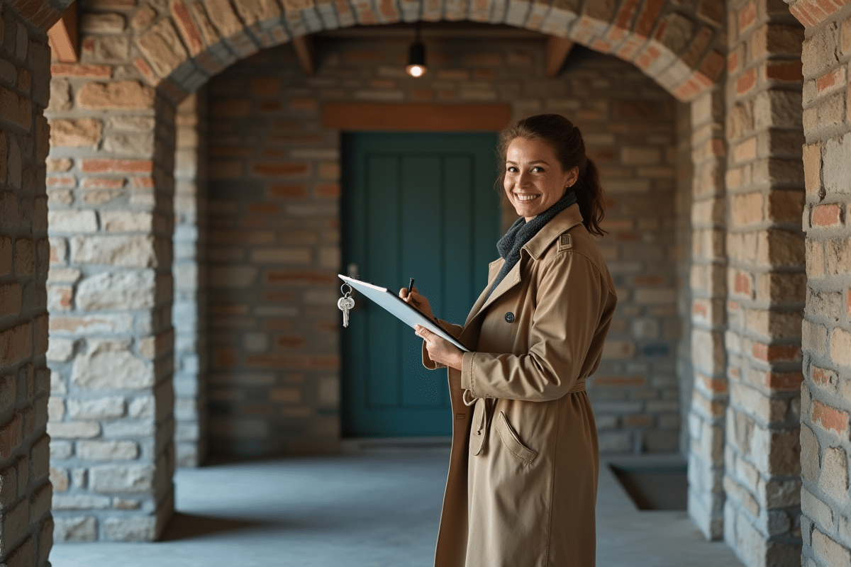 Femme inspectant une cave de stockage vide et propre