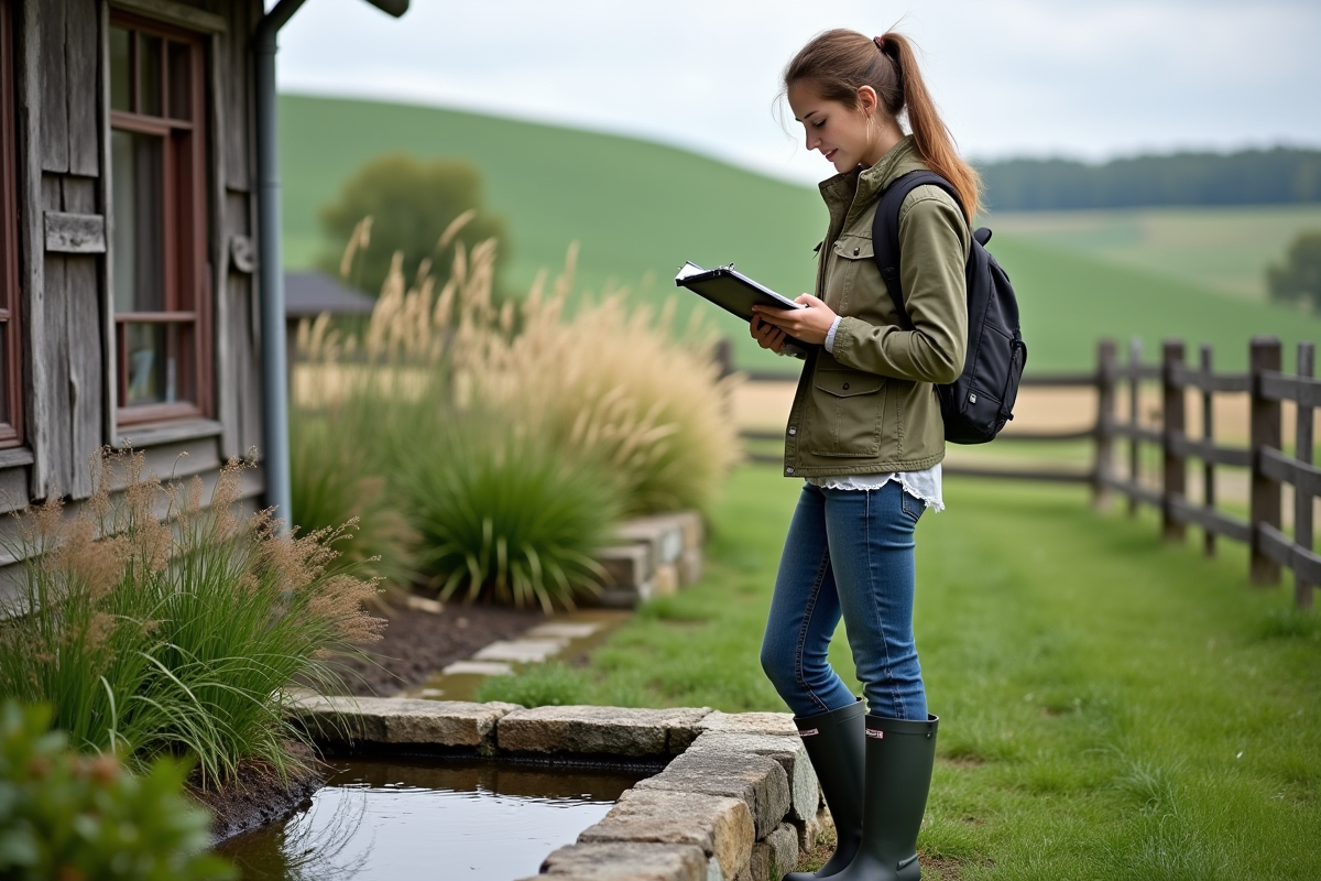 Jeune femme observant un bassin d