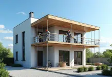 Maison moderne avec un étage supplémentaire en construction