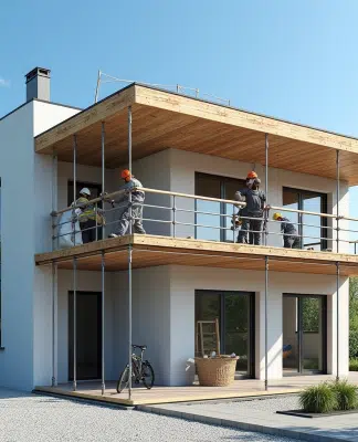 Maison moderne avec un étage supplémentaire en construction