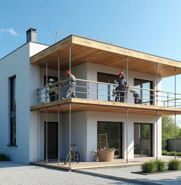 Maison moderne avec un étage supplémentaire en construction