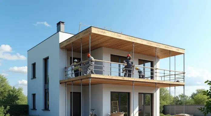 Maison moderne avec un étage supplémentaire en construction