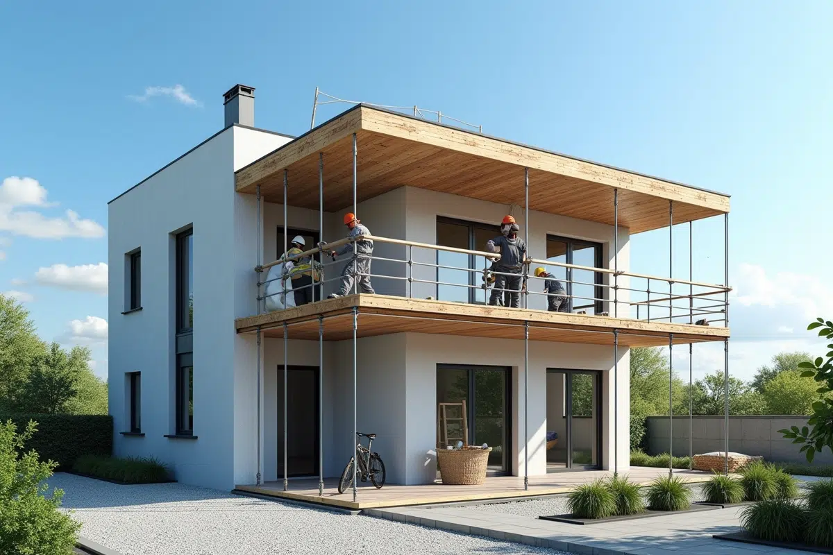 Maison moderne avec un étage supplémentaire en construction