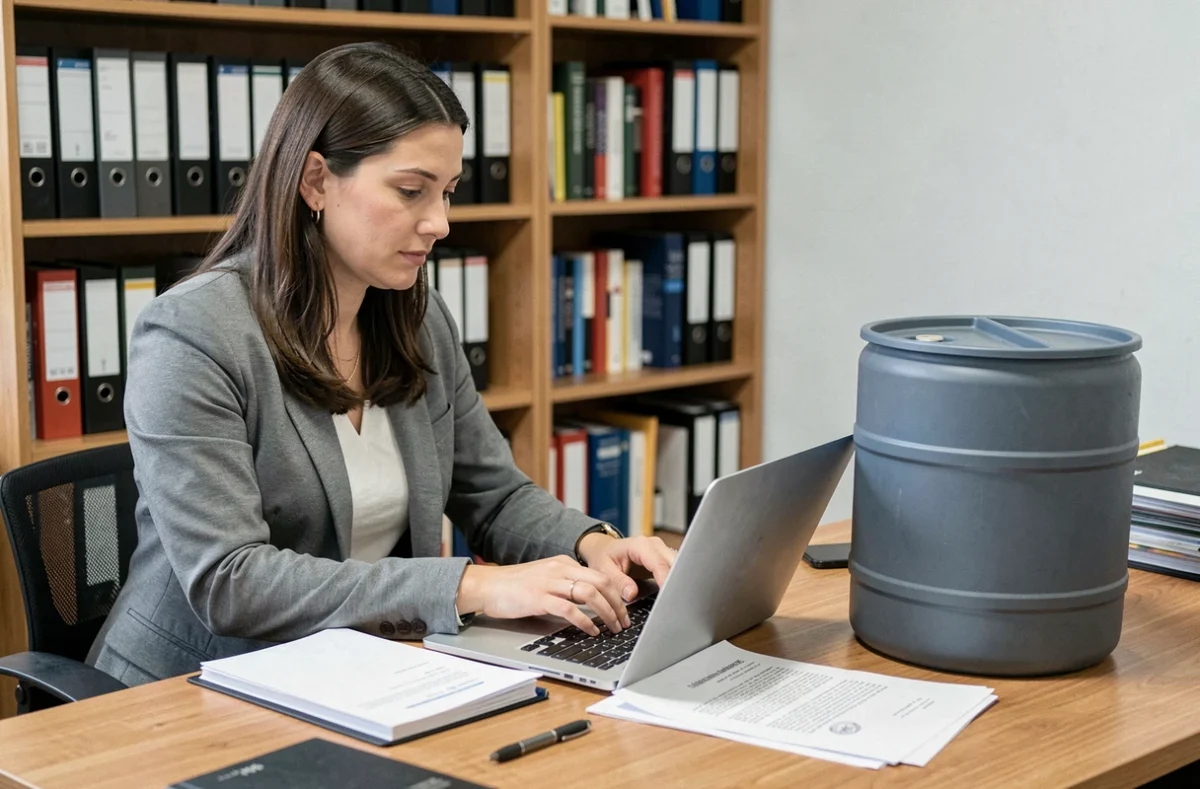 Femme rédigeant un message de demande de fût gratuit sur son ordinateur portable dans un bureau