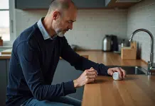 Changement pile minuteur anti-goutte : tutoriel pas à pas facile et rapide Homme d'âge moyen changeant la batterie d'un minuteur de cuisine
