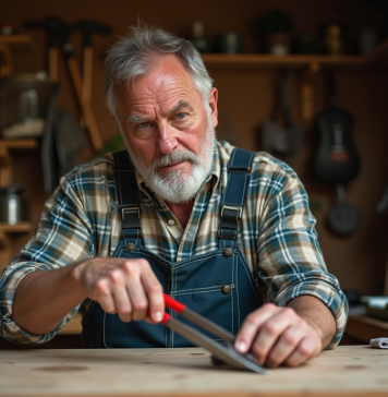 Graisser outils jardin : astuces et conseils simples pour entretenir efficacement Homme en salopette appliquant de l'huile aux sécateurs