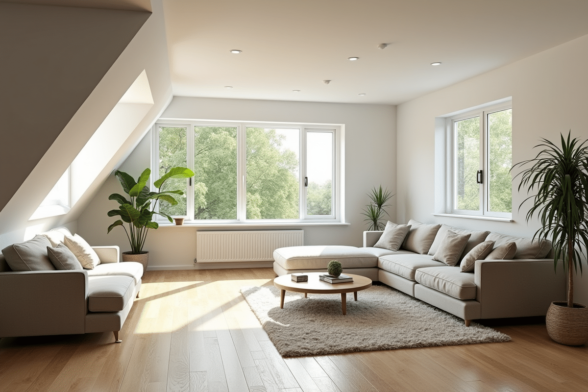 Salon lumineux dans un grenier aménagé avec style